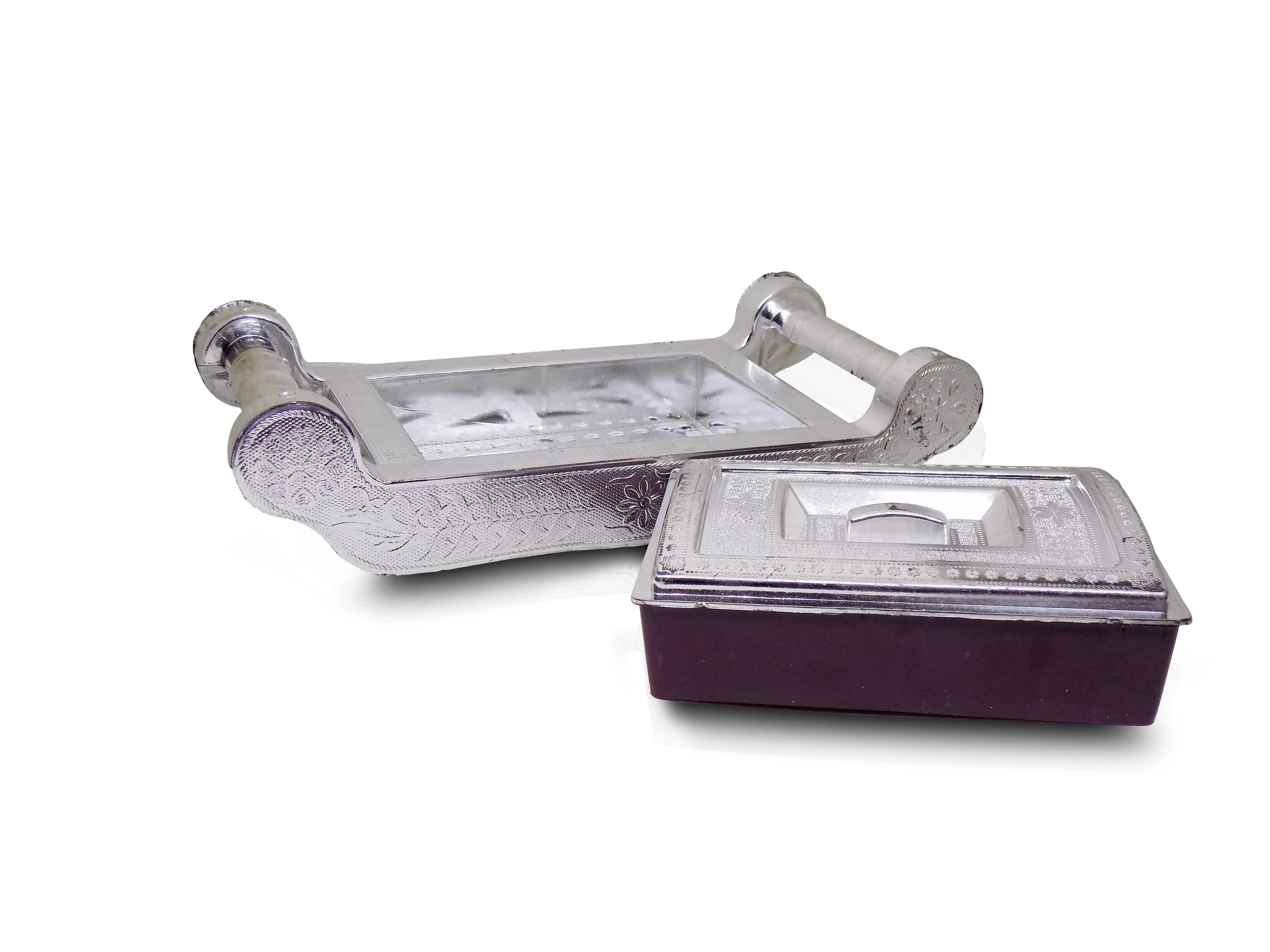 2091 Multipurpose 4 Section Royal Design Silver Storage / Gift Box