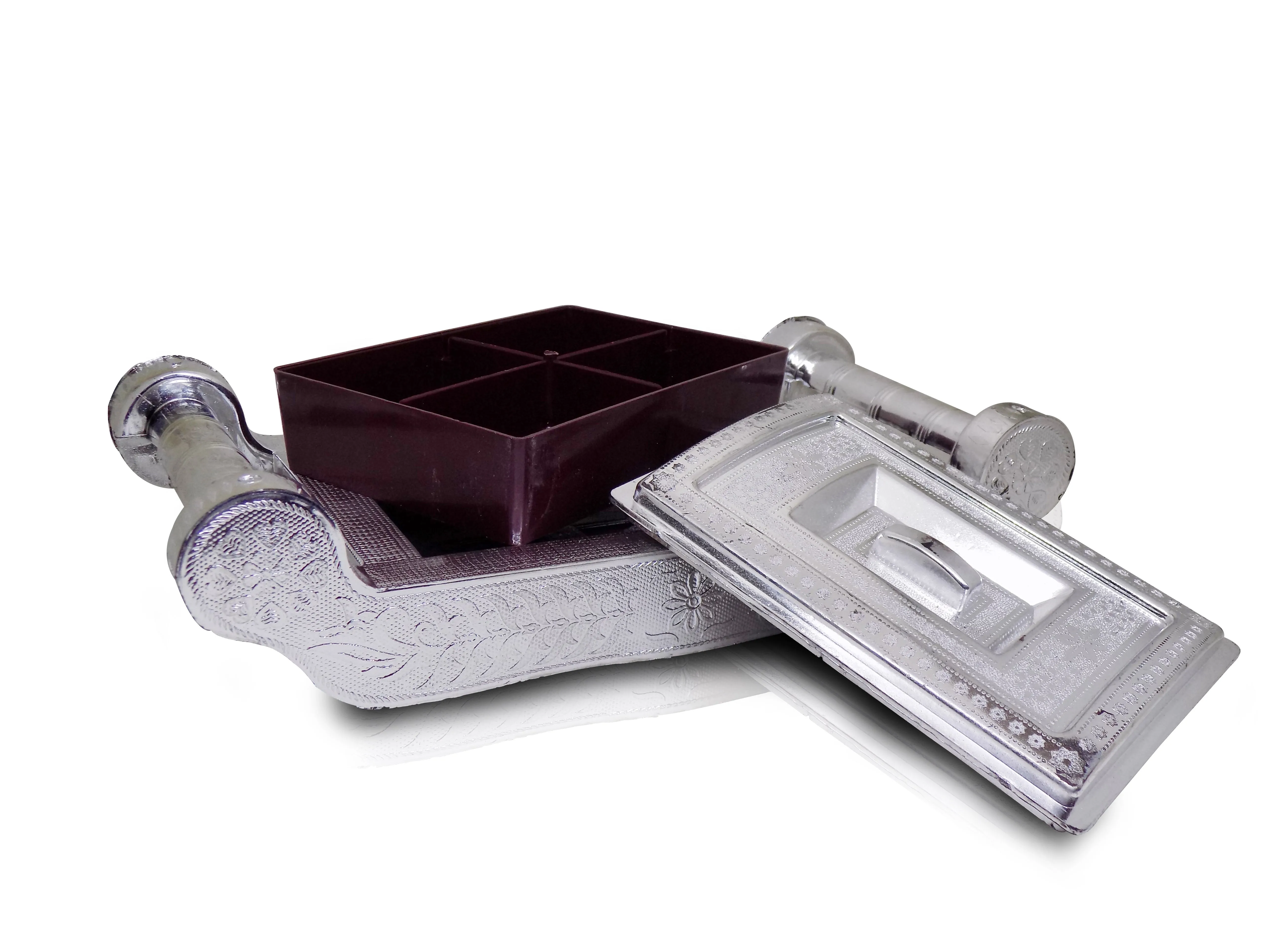 2091 Multipurpose 4 Section Royal Design Silver Storage / Gift Box