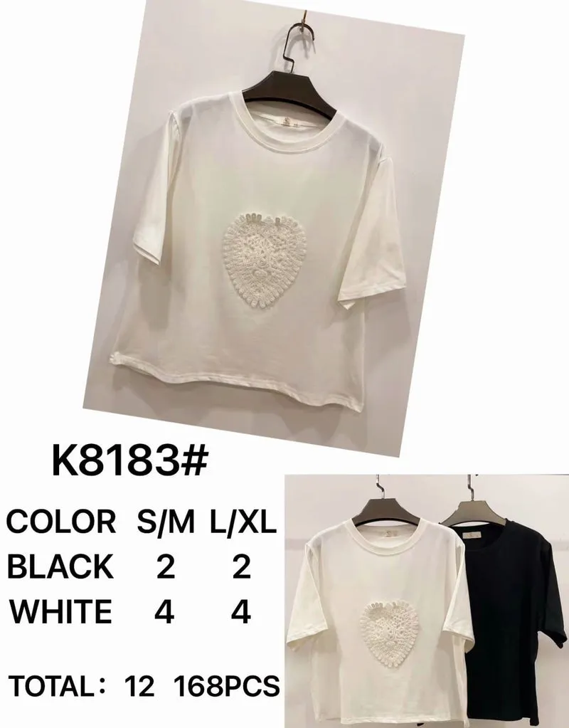 (2P.PACK) Crochet Heart Detail Cotton T-Shirt