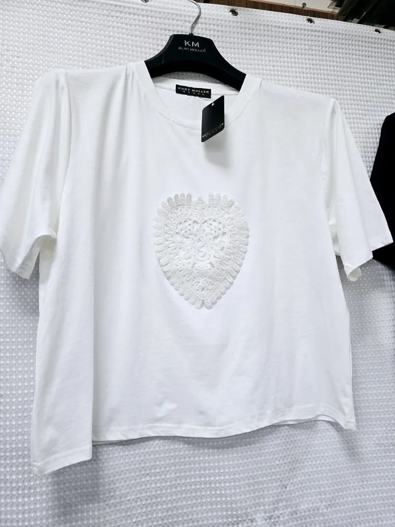 (2P.PACK) Crochet Heart Detail Cotton T-Shirt