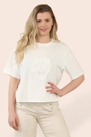 (2P.PACK) Crochet Heart Detail Cotton T-Shirt