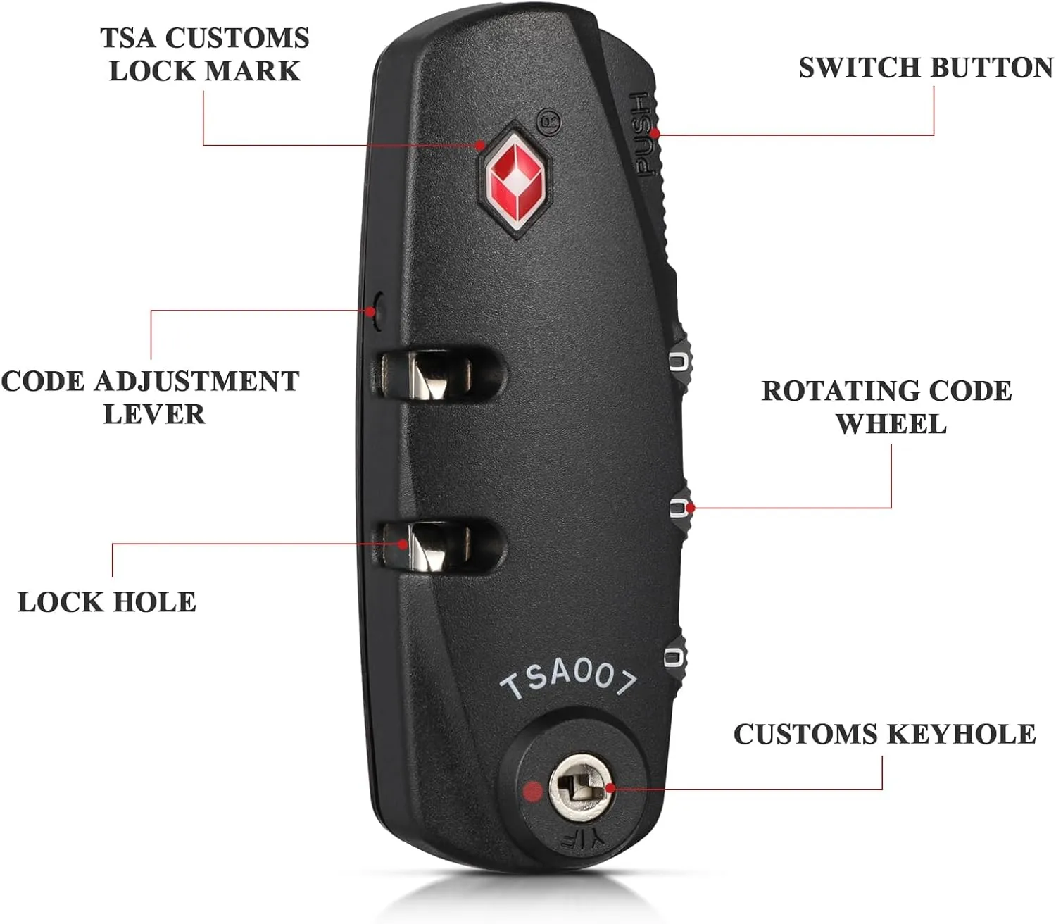 3-Digit TSA Approved Combination Lock, Black, Portable and Resettable, for Luggage, Suitcase, Backpack etc.