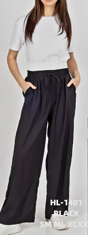 (3P.PACK) Black High Rise Double Elasticated Waist Trousers