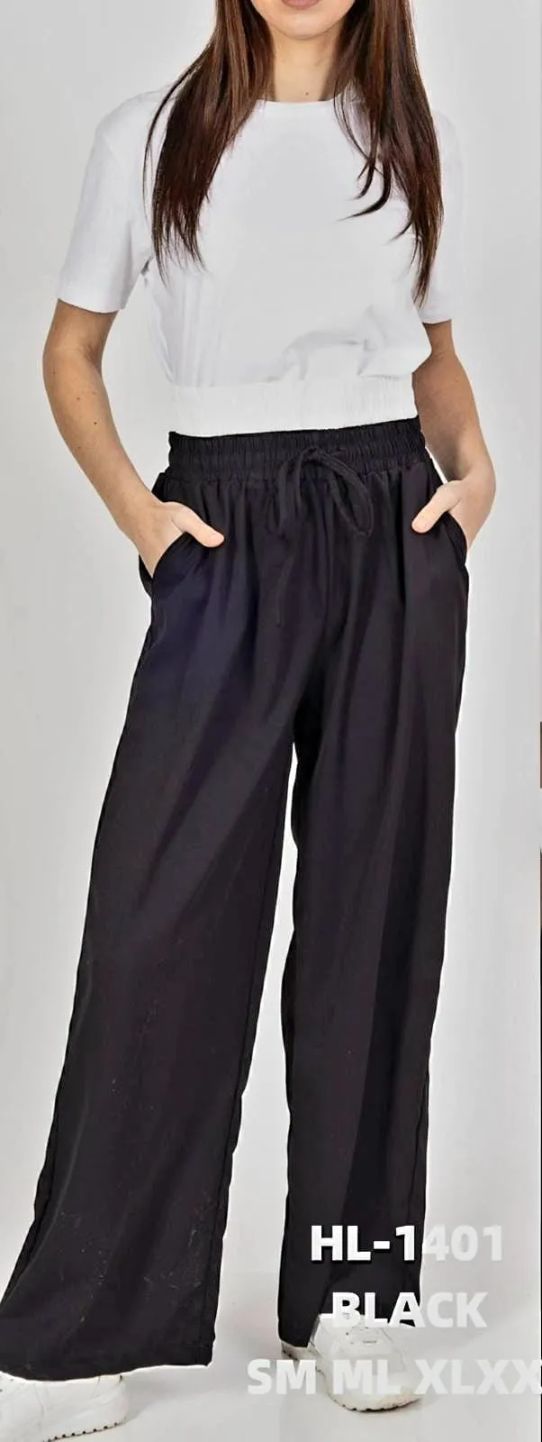 (3P.PACK) Black High Rise Double Elasticated Waist Trousers