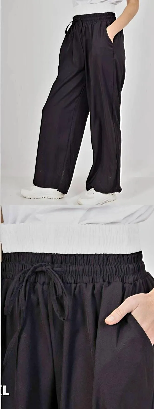 (3P.PACK) Black High Rise Double Elasticated Waist Trousers