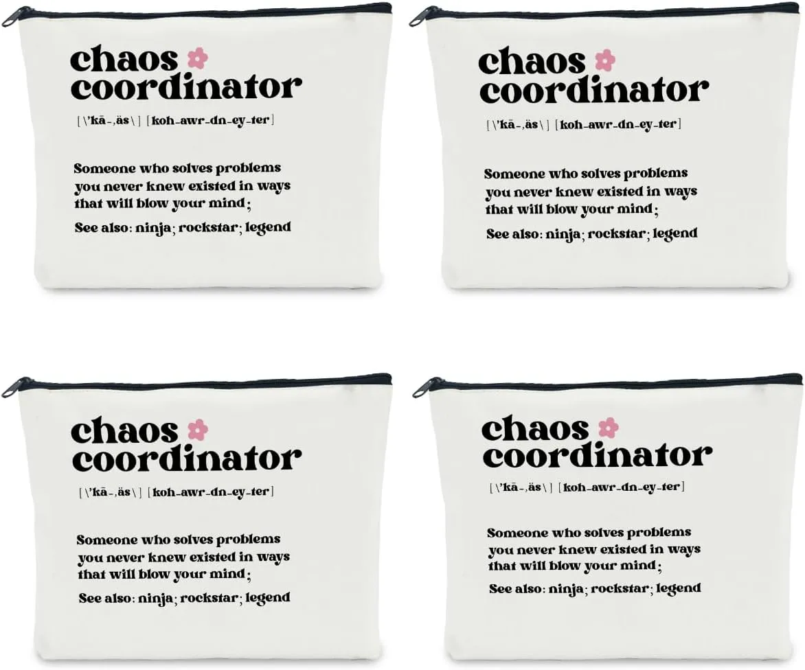 4 PCS Chaos Coordinator Gifts Boss Gifts for Women Chaos Coordinator Makeup Bag Thank You Gifts for Manager Mentor Colleagues Administrative Professional Day Gifts Boss Day Retirement Cosmetic Bag