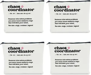 4 PCS Chaos Coordinator Gifts Boss Gifts for Women Chaos Coordinator Makeup Bag Thank You Gifts for Manager Mentor Colleagues Administrative Professional Day Gifts Boss Day Retirement Cosmetic Bag
