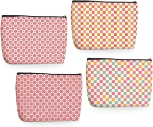4PCs Rainbow Checkerboard Makeup Bag Plaid Checkered Cosmetic Bag Boss Day Mothers Day Christmas Friendship Gifts for Women Girls Daughter Sister Best Friend Zipper Pouch Travel Toiletry Bag