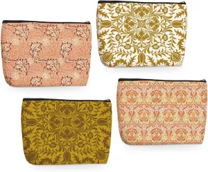 4PCs Vintage Flowers Makeup Bag Botanical Blossom Floral Cosmetic Bag Boss Day Mothers Day Christmas Friendship Gifts for Women Girls Daughter Sister Friends Zipper Pouch Travel Toiletry Bag