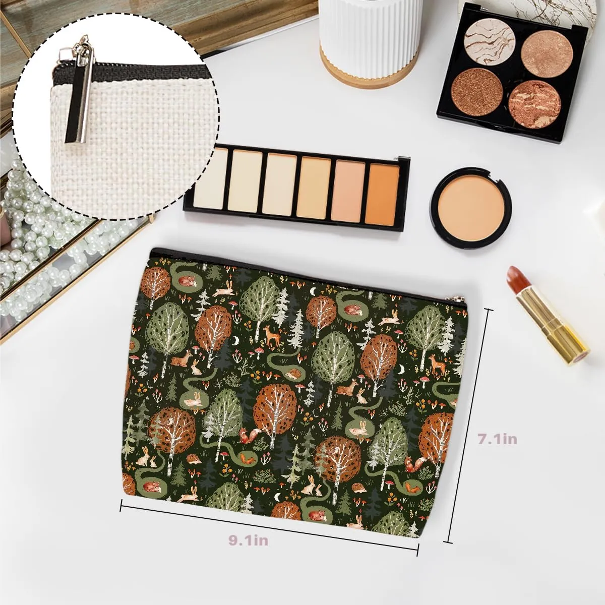 4PCs Vintage Flowers Makeup Bag Forest Deer Fox Rabbit Botanical Cosmetic Bag Boss Day Mothers Day Christmas Friendship Gifts for Women Girls Daughter Sister Friends Zipper Pouch Travel Toiletry Bag