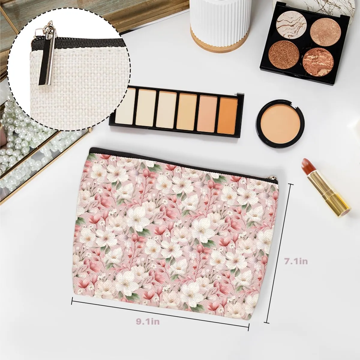 4PCs Watercolor Flowers Makeup Bag Botanical Floral Cosmetic Bag Boss Day Mothers Day Christmas Friendship Gifts for Women Girls Daughter Sister Friends Coworker Zipper Pouch Travel Toiletry Bag
