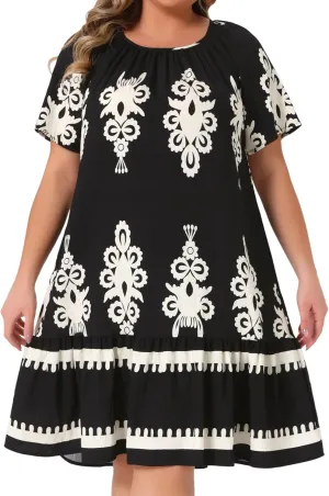 Agnes Orinda Plus Size Summer Boho Dresses for Women Short Sleeve Flared Midi Sun Dress Beach Casual Flowy 2025