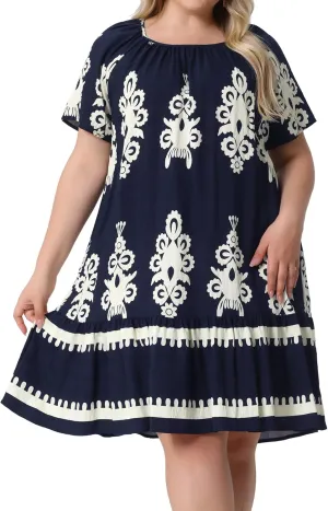 Agnes Orinda Plus Size Summer Boho Dresses for Women Short Sleeve Flared Midi Sun Dress Beach Casual Flowy 2025