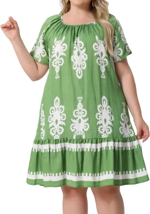 Agnes Orinda Plus Size Summer Boho Dresses for Women Short Sleeve Flared Midi Sun Dress Beach Casual Flowy 2025