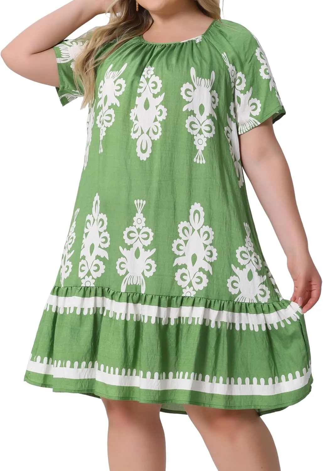 Agnes Orinda Plus Size Summer Boho Dresses for Women Short Sleeve Flared Midi Sun Dress Beach Casual Flowy 2025
