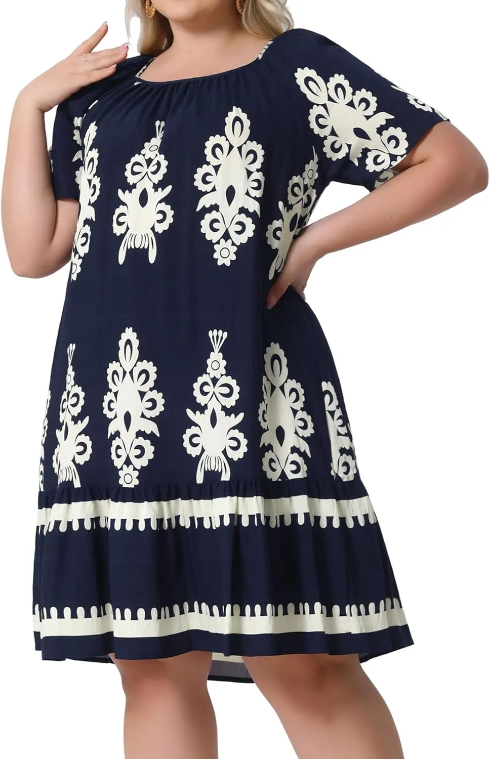 Agnes Orinda Plus Size Summer Boho Dresses for Women Short Sleeve Flared Midi Sun Dress Beach Casual Flowy 2025