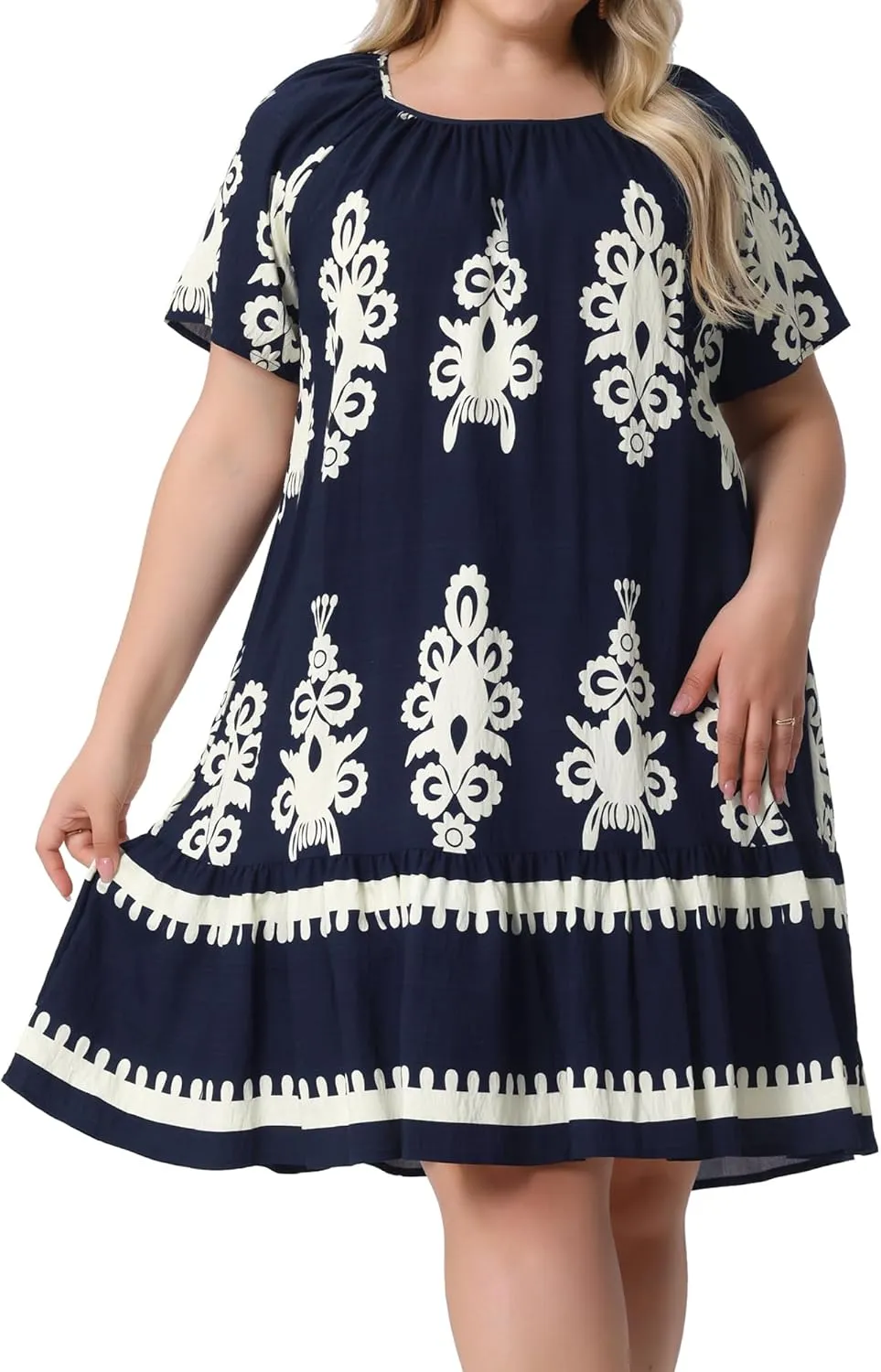 Agnes Orinda Plus Size Summer Boho Dresses for Women Short Sleeve Flared Midi Sun Dress Beach Casual Flowy 2025