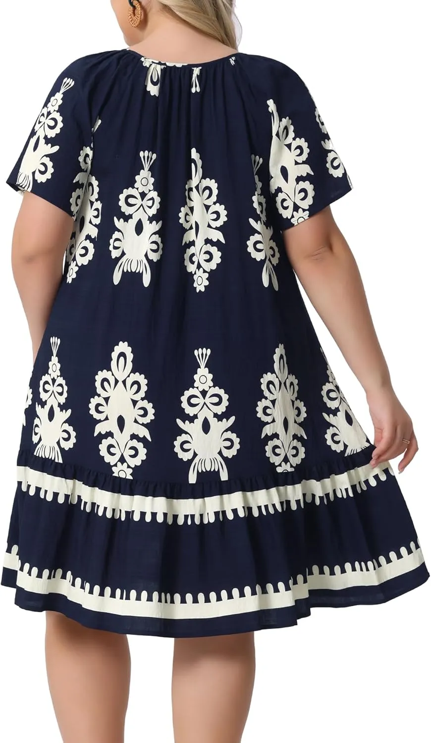 Agnes Orinda Plus Size Summer Boho Dresses for Women Short Sleeve Flared Midi Sun Dress Beach Casual Flowy 2025