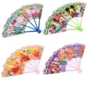 AK Store (Set of 4) Cartoon Print Hand Held Foldable Plastic Waterproof Hand Fan Toy for Kids, School, Birthday Return Gift Party Favor Theme Party Decoration Stage Shows