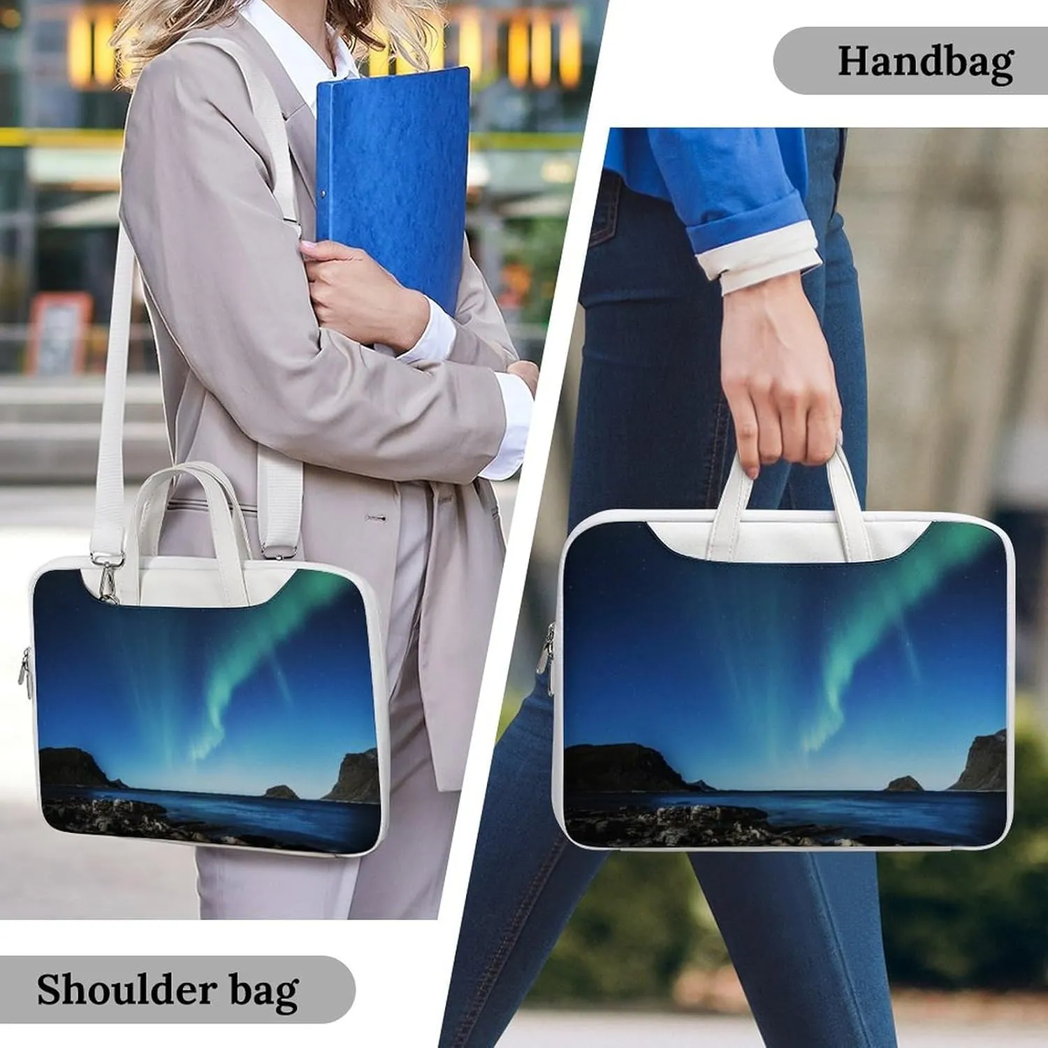 Aurora Borealis Leather Bag Laptop Case Slim Water Resistant Computer Bags with Handle Briefcase for Work