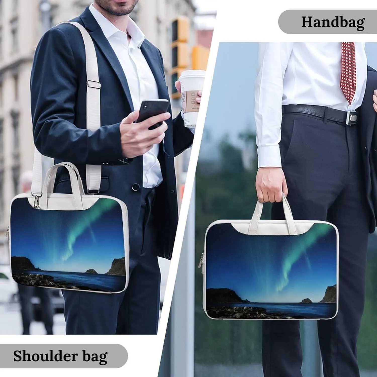 Aurora Borealis Leather Bag Laptop Case Slim Water Resistant Computer Bags with Handle Briefcase for Work