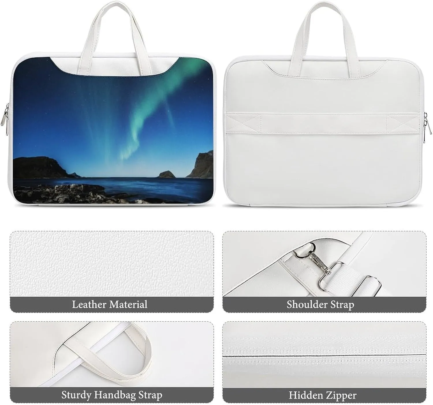 Aurora Borealis Leather Bag Laptop Case Slim Water Resistant Computer Bags with Handle Briefcase for Work