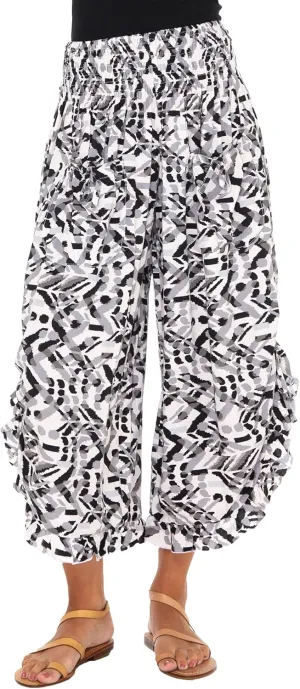 Back From Bali Womens Cropped Wide Leg Pants Trouser Comfort Solid Elastic Waist (S-4XL)
