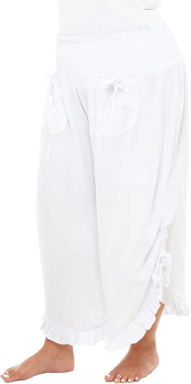 Back From Bali Womens Cropped Wide Leg Pants Trouser Comfort Solid Elastic Waist (S-4XL)