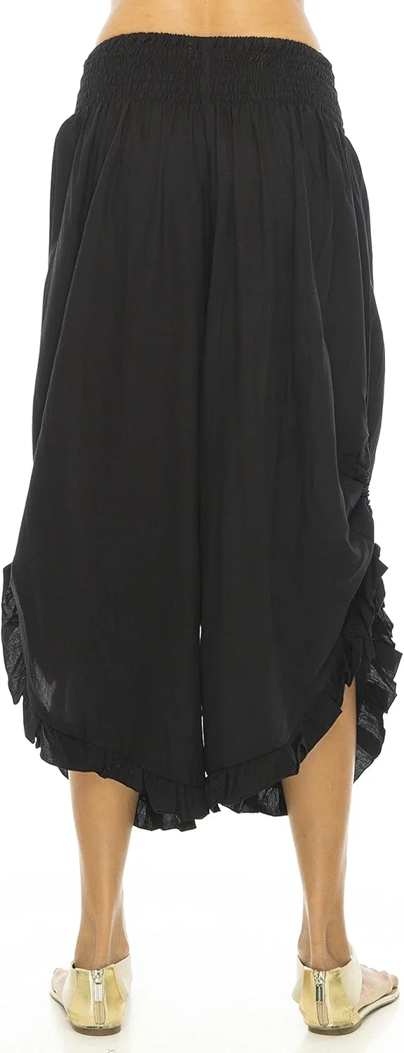 Back From Bali Womens Cropped Wide Leg Pants Trouser Comfort Solid Elastic Waist (S-4XL)