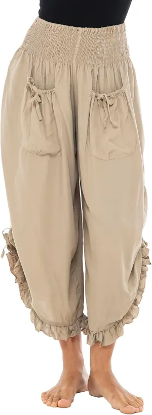 Back From Bali Womens Cropped Wide Leg Pants Trouser Comfort Solid Elastic Waist (S-4XL)