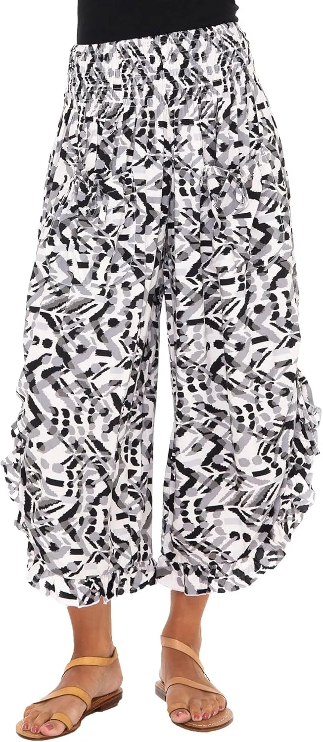 Back From Bali Womens Cropped Wide Leg Pants Trouser Comfort Solid Elastic Waist (S-4XL)