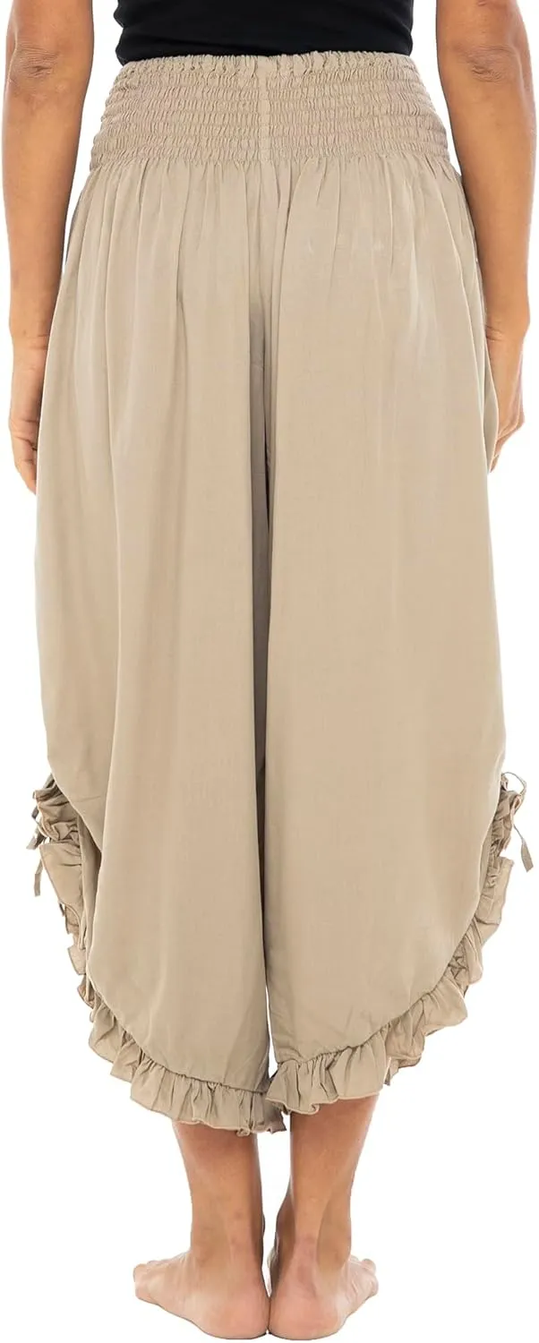 Back From Bali Womens Cropped Wide Leg Pants Trouser Comfort Solid Elastic Waist (S-4XL)