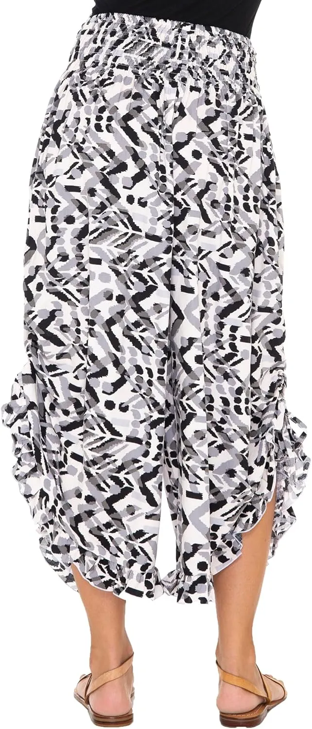 Back From Bali Womens Cropped Wide Leg Pants Trouser Comfort Solid Elastic Waist (S-4XL)