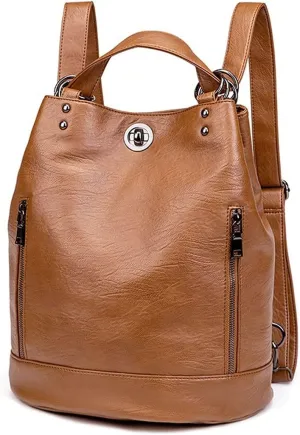 Backpack for women Leather Leather Backpacks Back Packs Shoulder Bag Lady (Black)