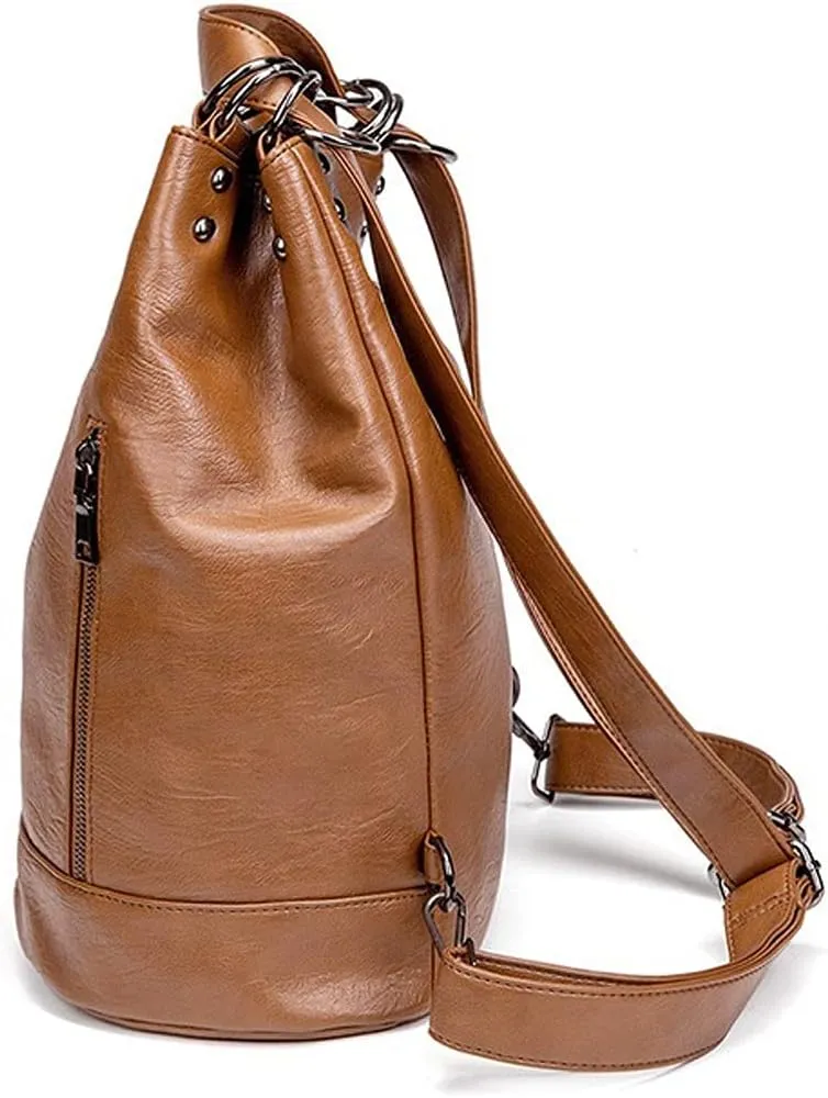 Backpack for women Leather Leather Backpacks Back Packs Shoulder Bag Lady (Black)