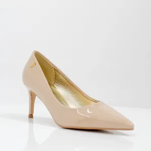 Bavisha 7cm heel pointy pat court nude