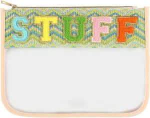 BCRMPT Chenille Letter Stuff Pouch - Boho Patch Travel Cosmetic Makeup Bag, Preppy Clear Toiletry Waterproof Zipper Nylon Pouch for Women