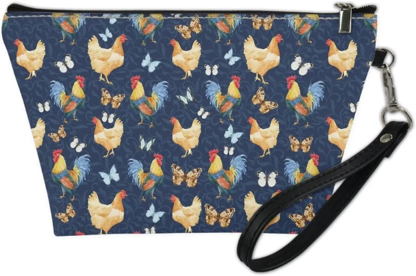Bigcardesigns Boho Chicken PU Leather Cosmetic Bags with Handle Travel Portable Brush Holder Cosmetic Purse Portable Toiletry Bag Organizer