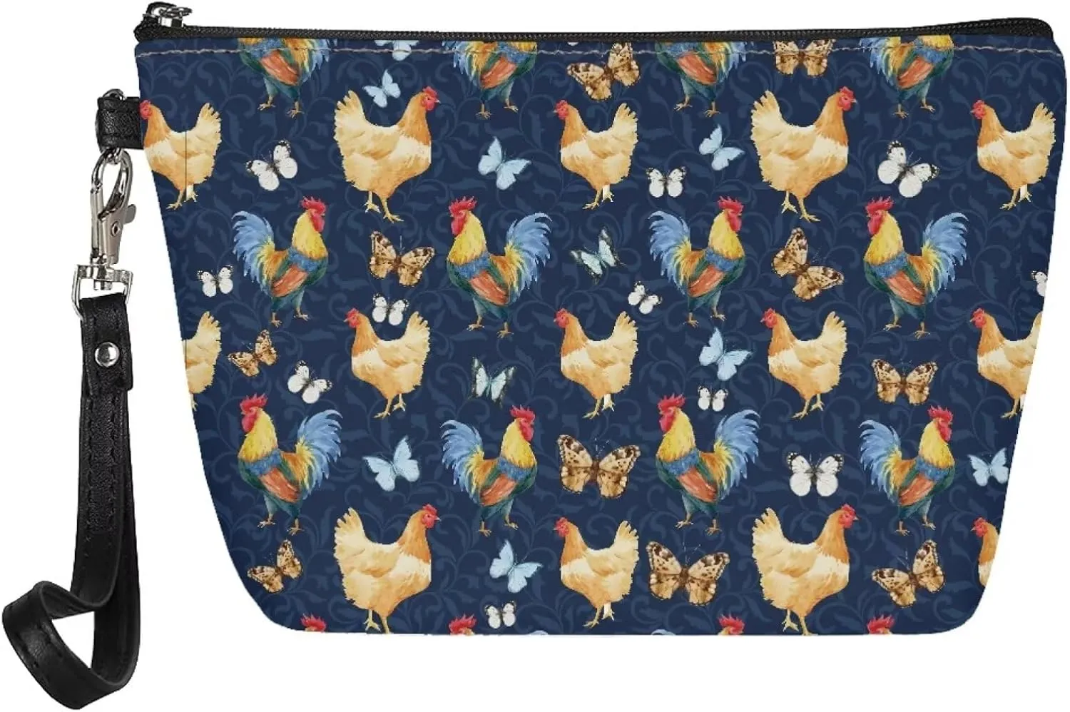 Bigcardesigns Boho Chicken PU Leather Cosmetic Bags with Handle Travel Portable Brush Holder Cosmetic Purse Portable Toiletry Bag Organizer