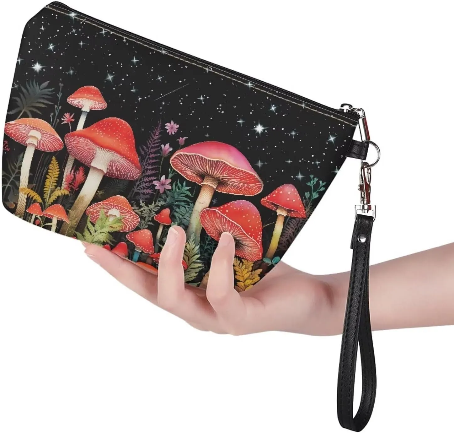 Bigcardesigns Mushroom Cosmetic Bag Women Cute Makeup Bags Zipper Wallet,Travel Portable Toiletry Bag Organizer Brushes Storage Bag Gifts