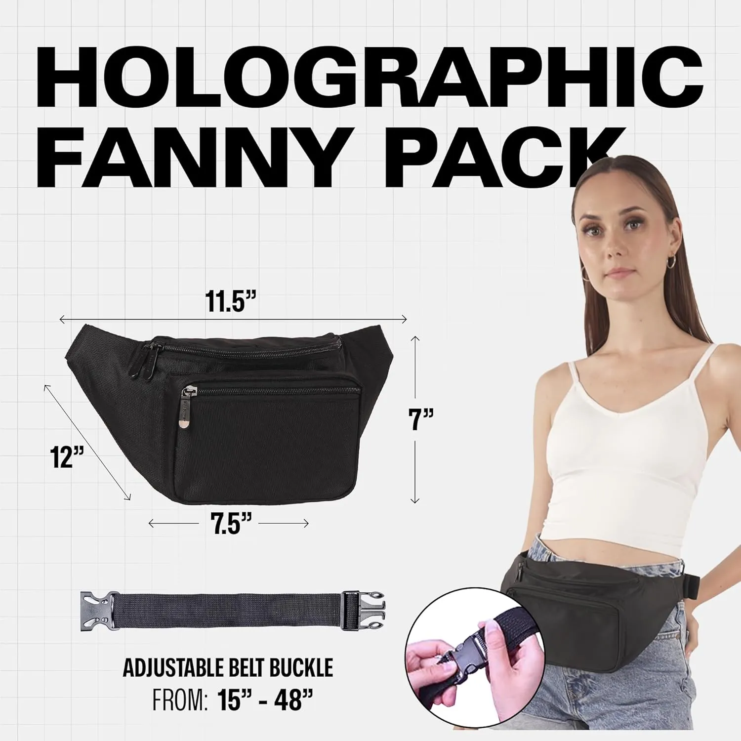 Black Fanny Pack Belt Bag I Mens Fanny Packs for Women Fashionable - Crossbody Bag Bum bag Waist Bag Waist Pack - Hands Free for Hiking, Halloween, Running, Travel, Waterproof and more