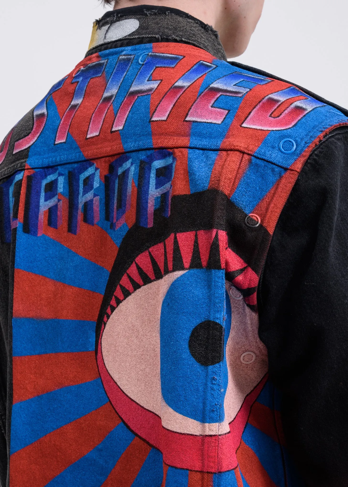 Black Hand Printed Removable Denim Jacket