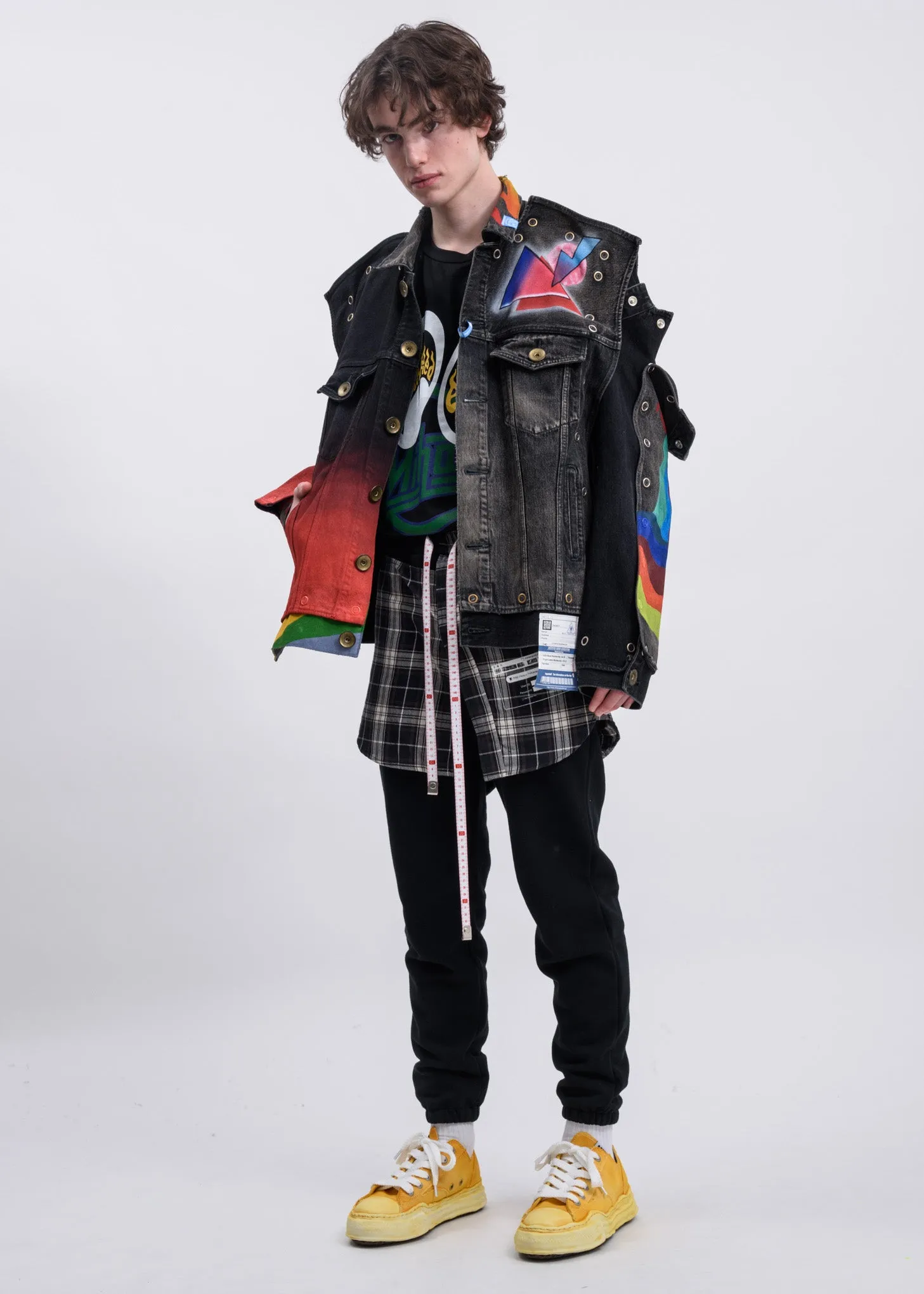 Black Hand Printed Removable Denim Jacket
