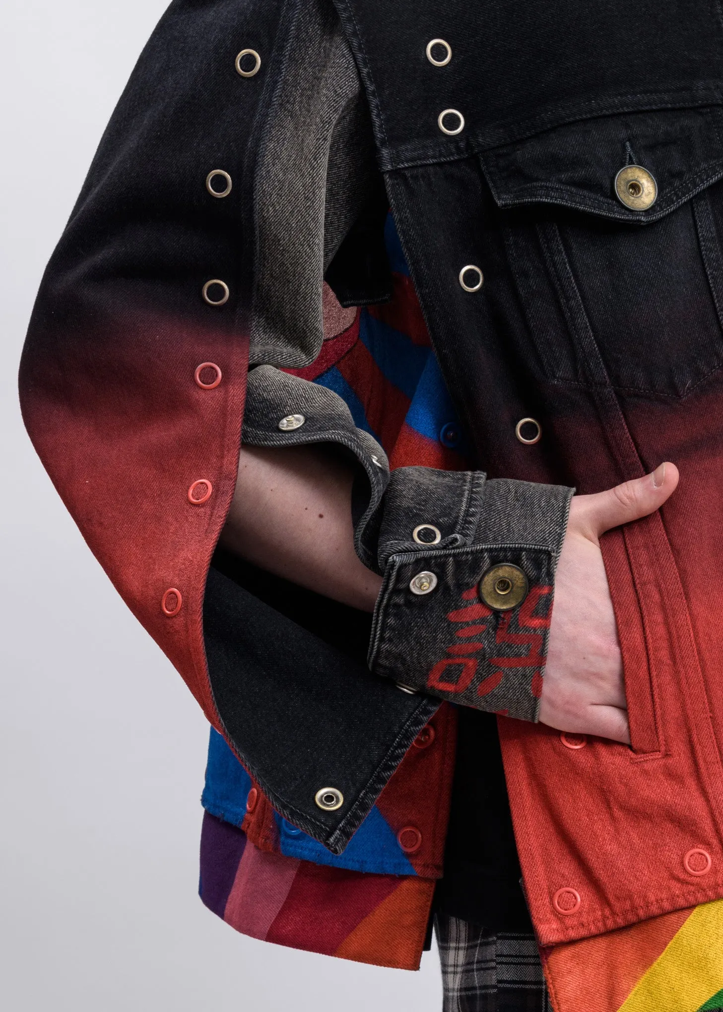 Black Hand Printed Removable Denim Jacket