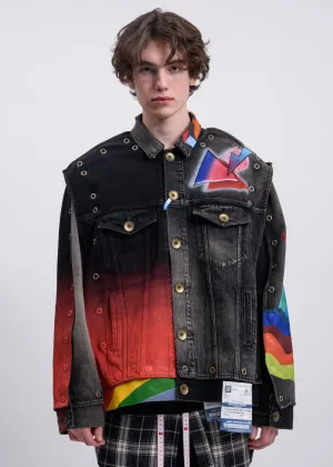 Black Hand Printed Removable Denim Jacket