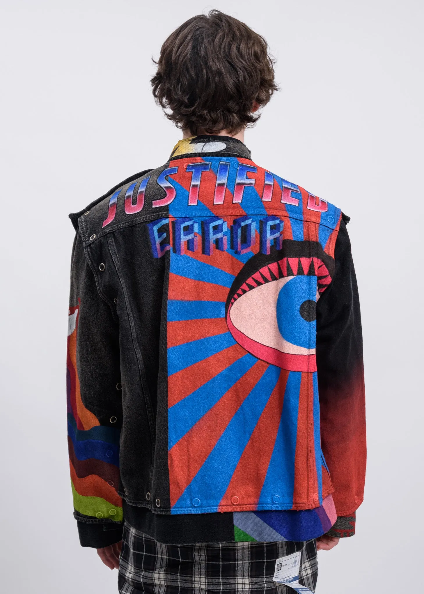 Black Hand Printed Removable Denim Jacket