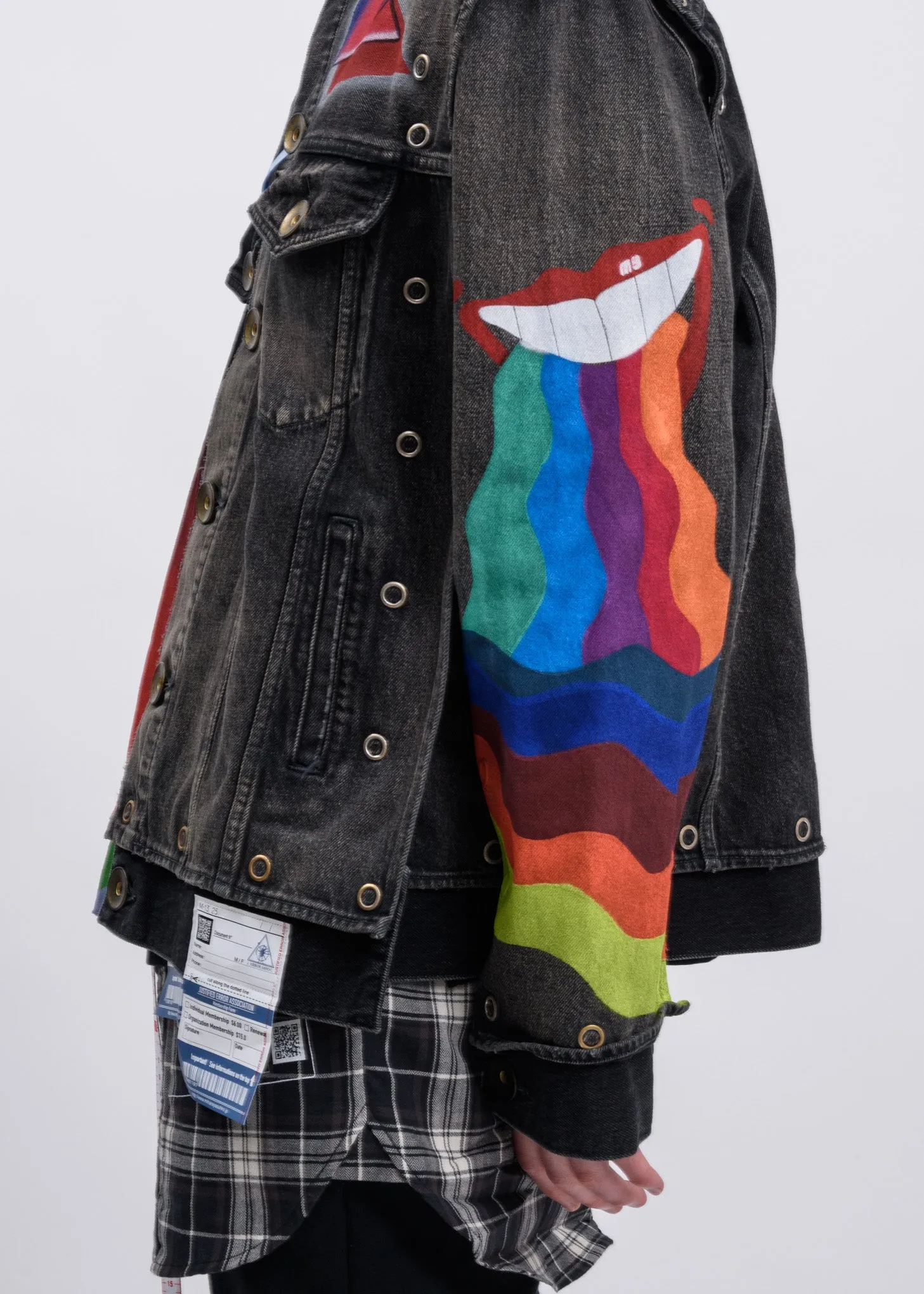Black Hand Printed Removable Denim Jacket