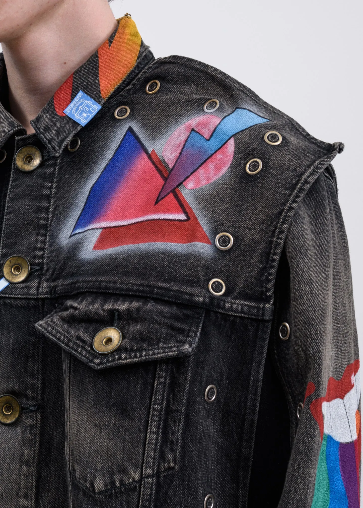 Black Hand Printed Removable Denim Jacket