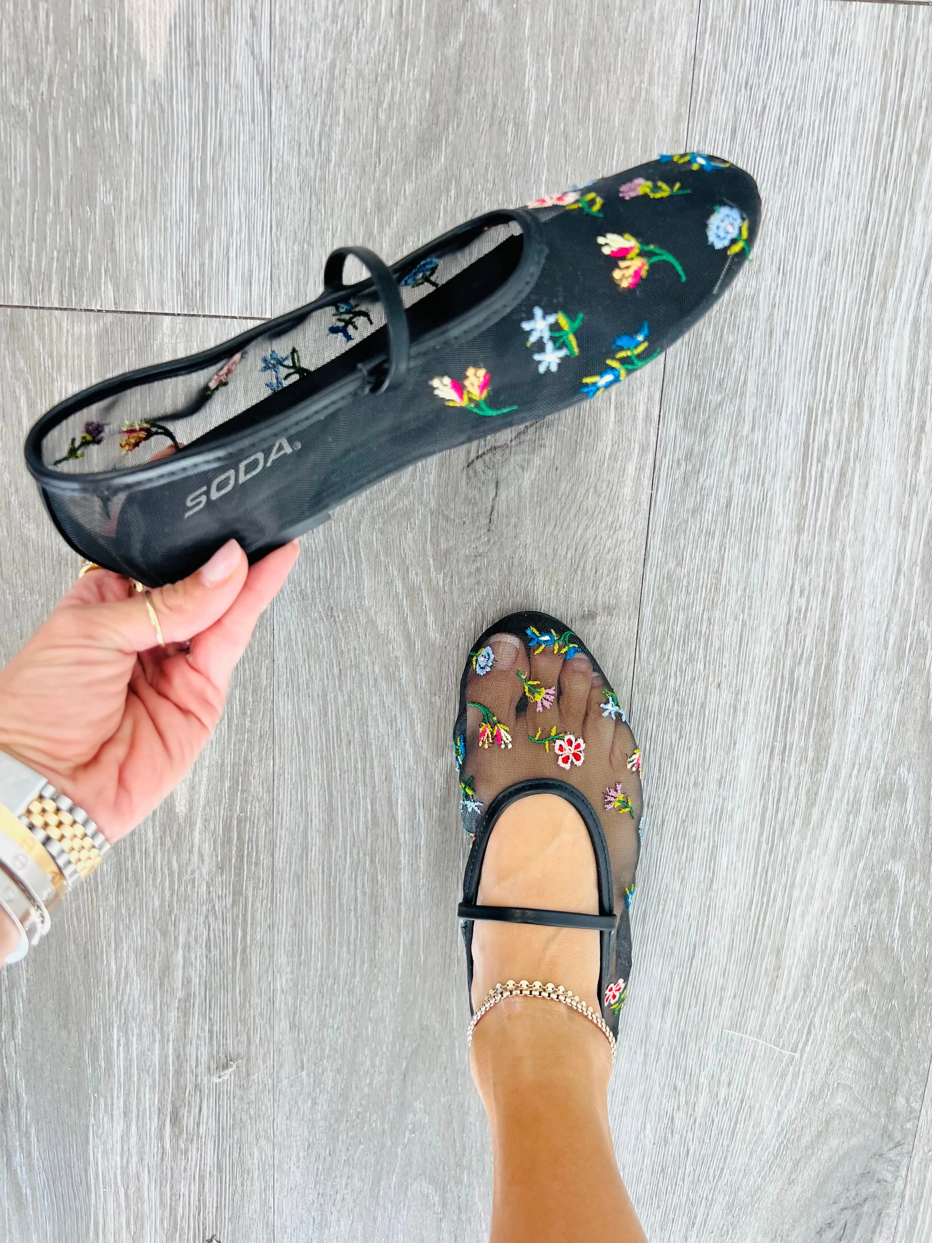 Black In Bloom Mesh Ballet Flats