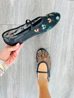 Black In Bloom Mesh Ballet Flats